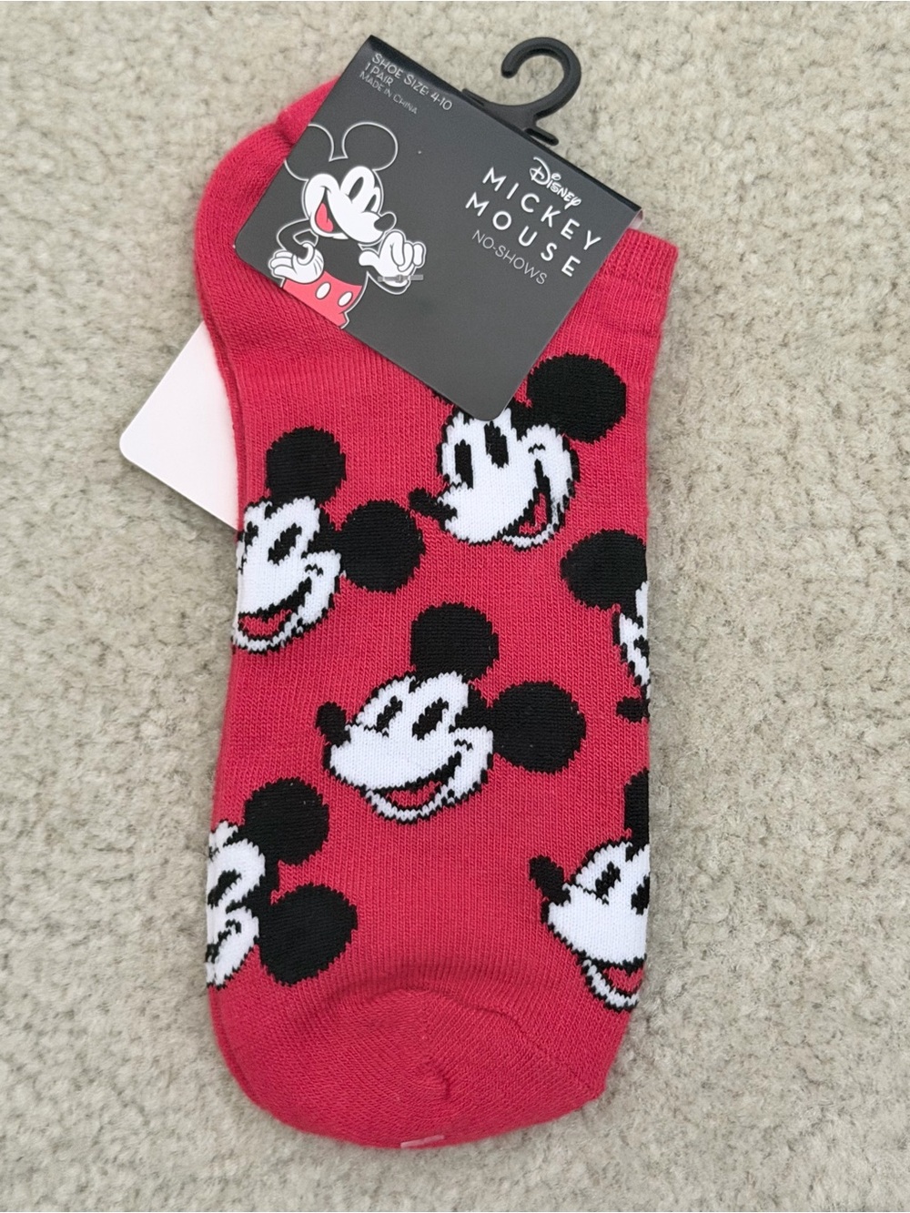 Disney Pink Mickey Mouse No-Show Socks for Men